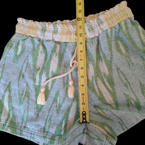 Aerie Jacquard Shorts Green Yellow Boho Hi-Rise Drawcord Waist 100% Cotton Baggy - Picture 5 of 15